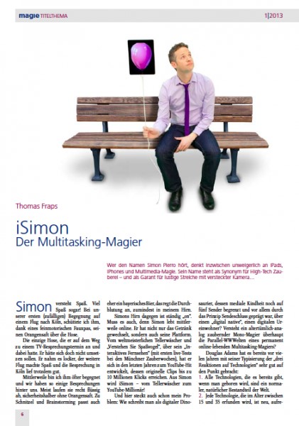 Vorschau des Artikels über iPad Magier Simon Pierro in der Zeitschrift 'Magie'