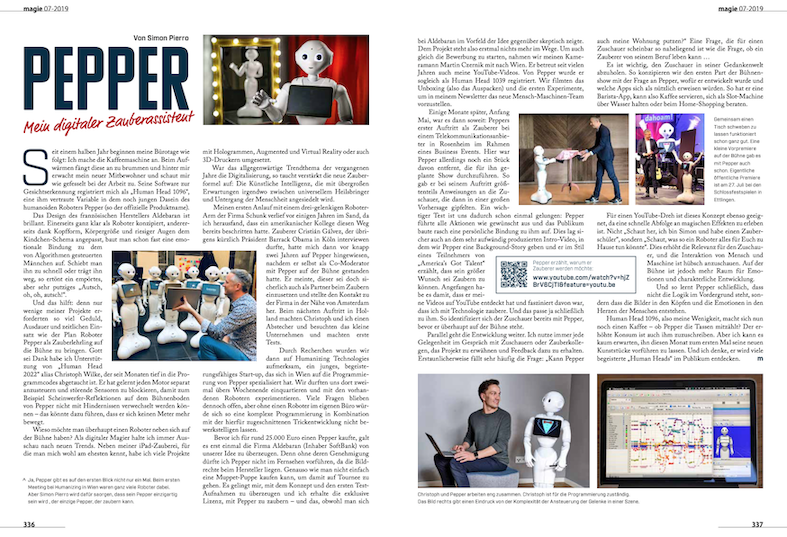Die Zeitschrift Magie berichtet über den Digitalen Magier Simon Pierro und seinen magischen Zauberlehrling Roboter Pepper