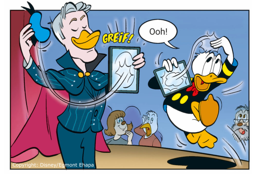 Digitalmagier Simon Pierro begeistert das Publikum in Entenhausen im neuen Micky Maus Magazin